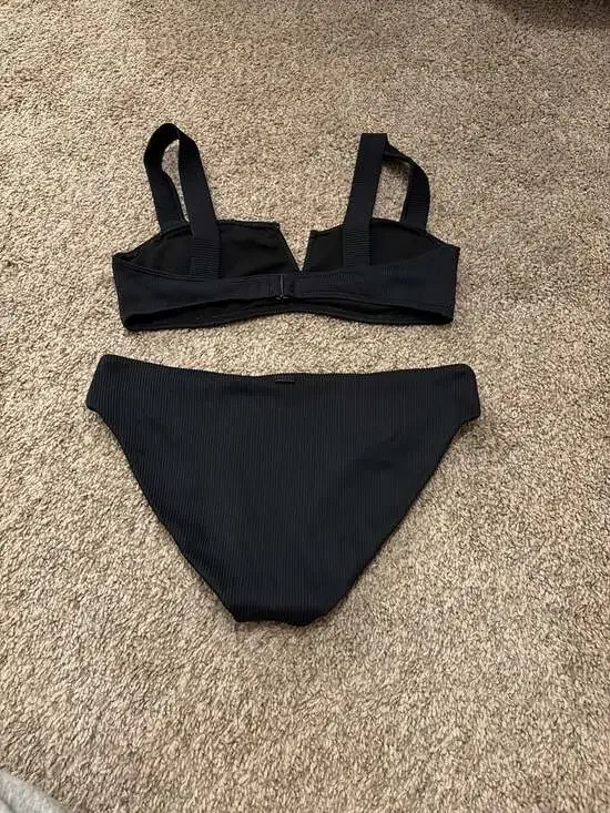 Roxy Love The Ribbed Chloe V-Notch Bikini Set in Black - Picture 4 of 5